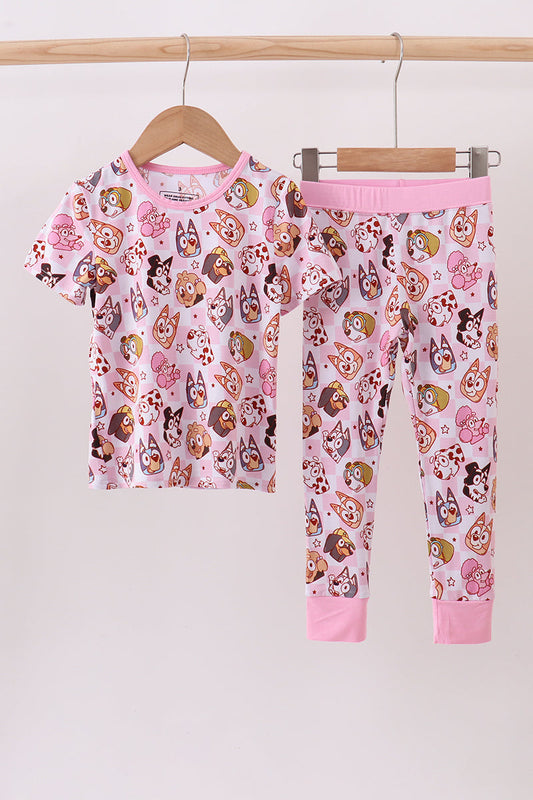 Pink character print bamboo pajama set