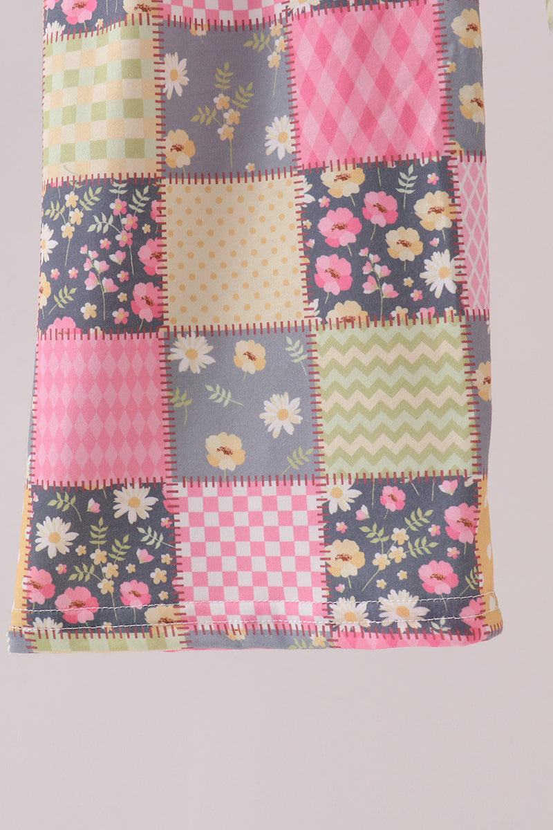 Yellow floral checkered ruffle jumpsuit