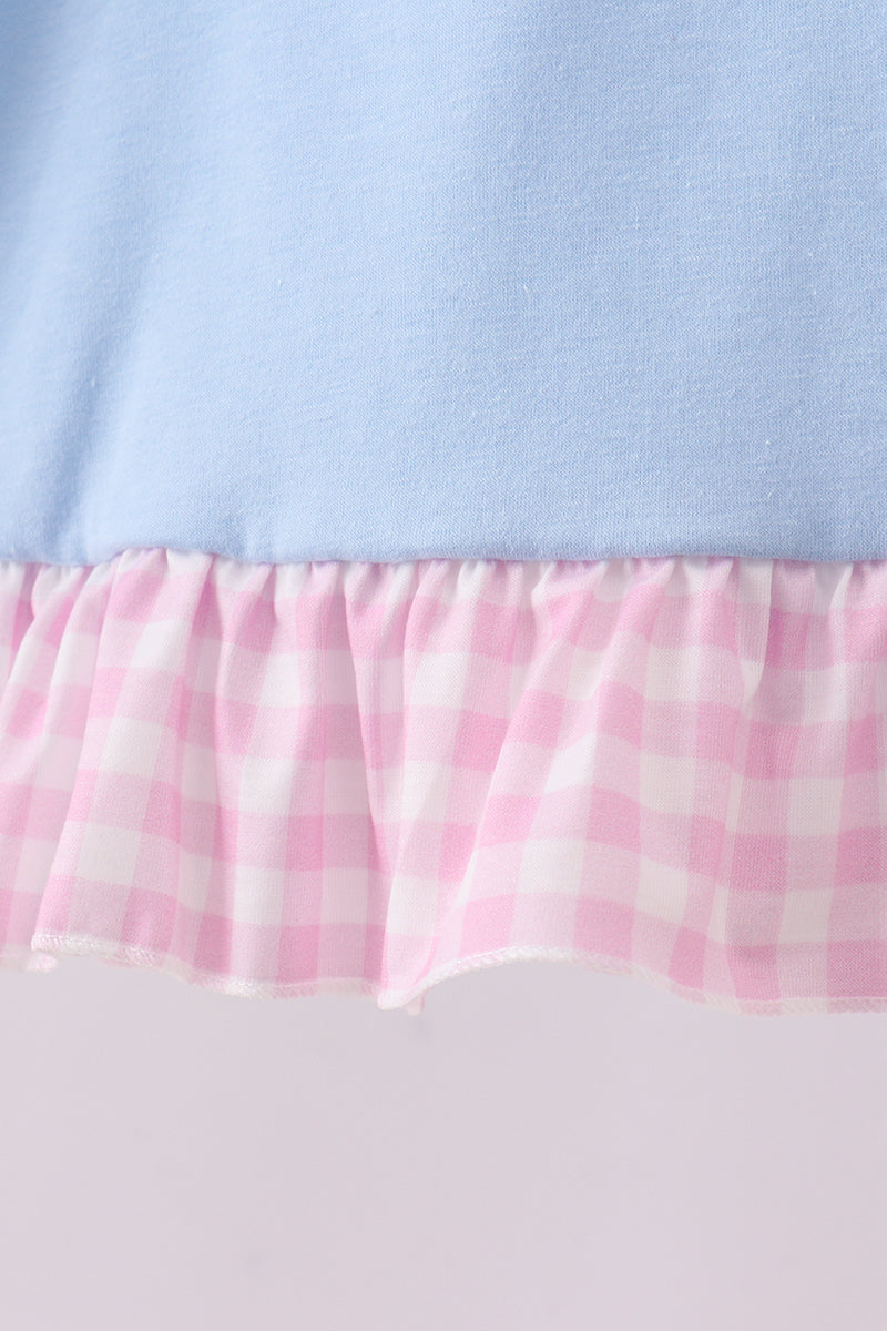 Blue puppy embroidery ruffle pants set