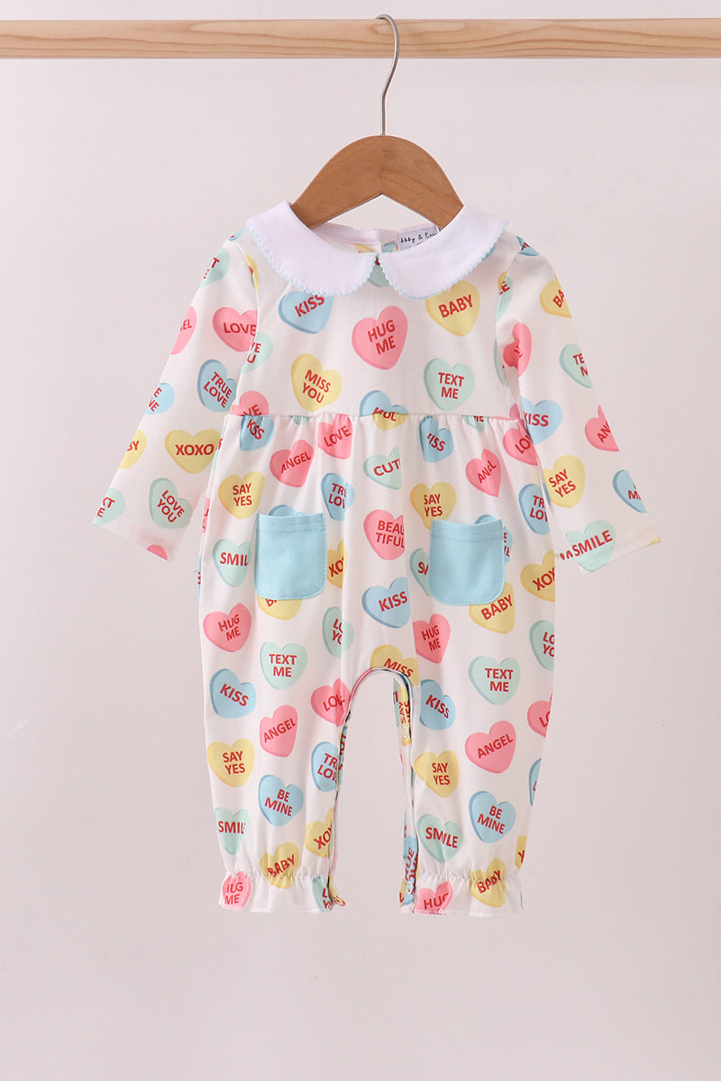 Blue heart print pocket romper