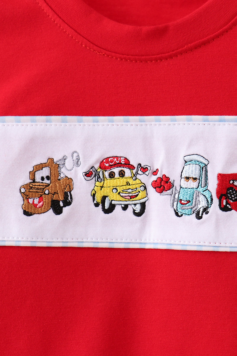Red character embroidery pants set