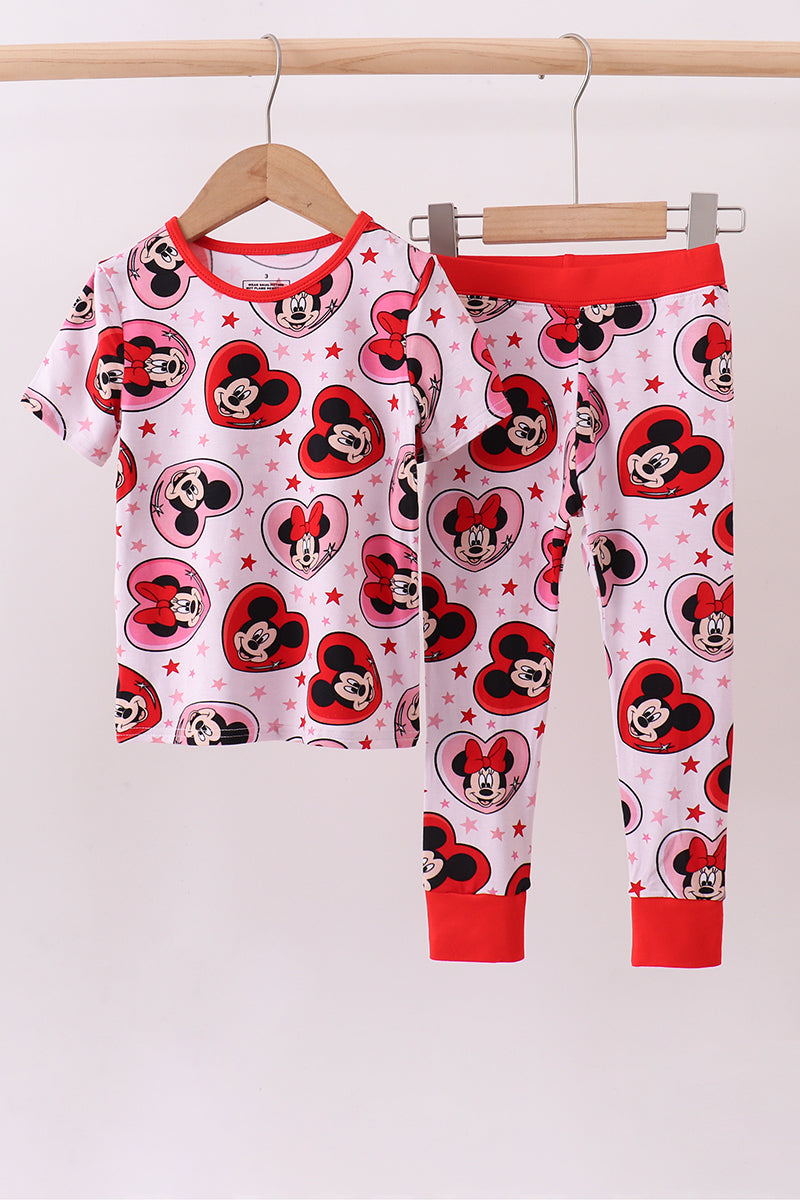 Red character heart print bamboo pajama pants set