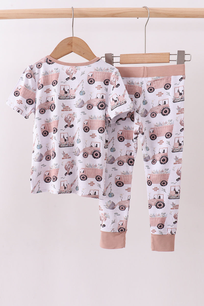Khaki crane bamboo pajama pants set
