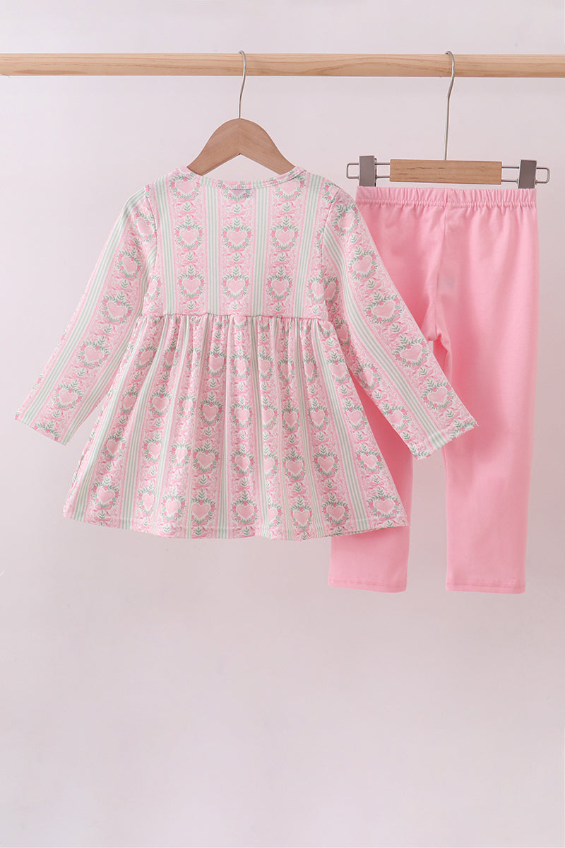 Pink bow floral pants set