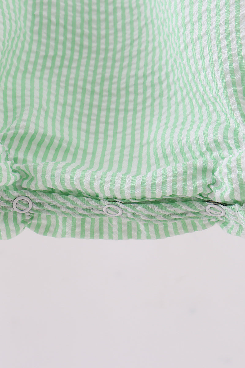 Green clover bow embroidery seersucker bubble