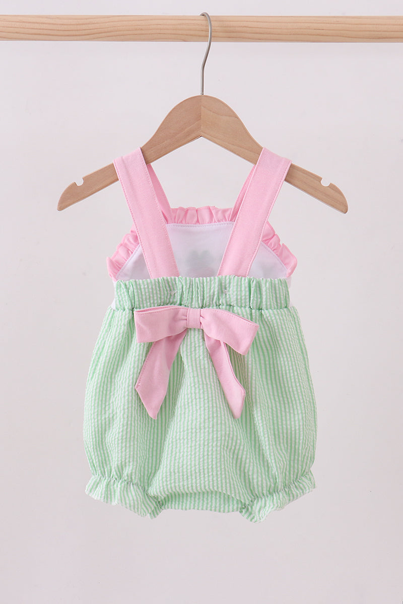 Green clover bow embroidery seersucker bubble