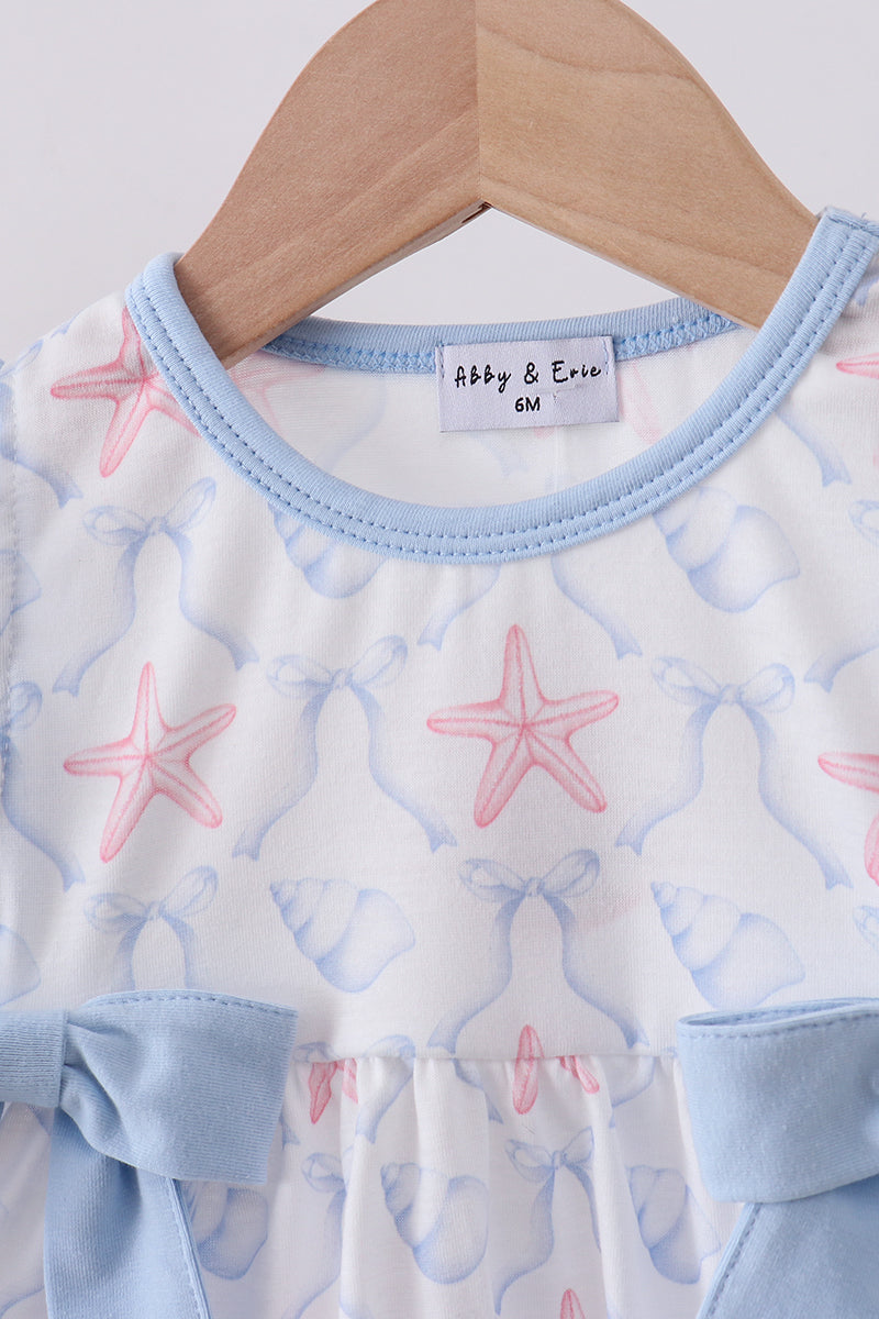 Blue starfish shell ruffle bloomer set