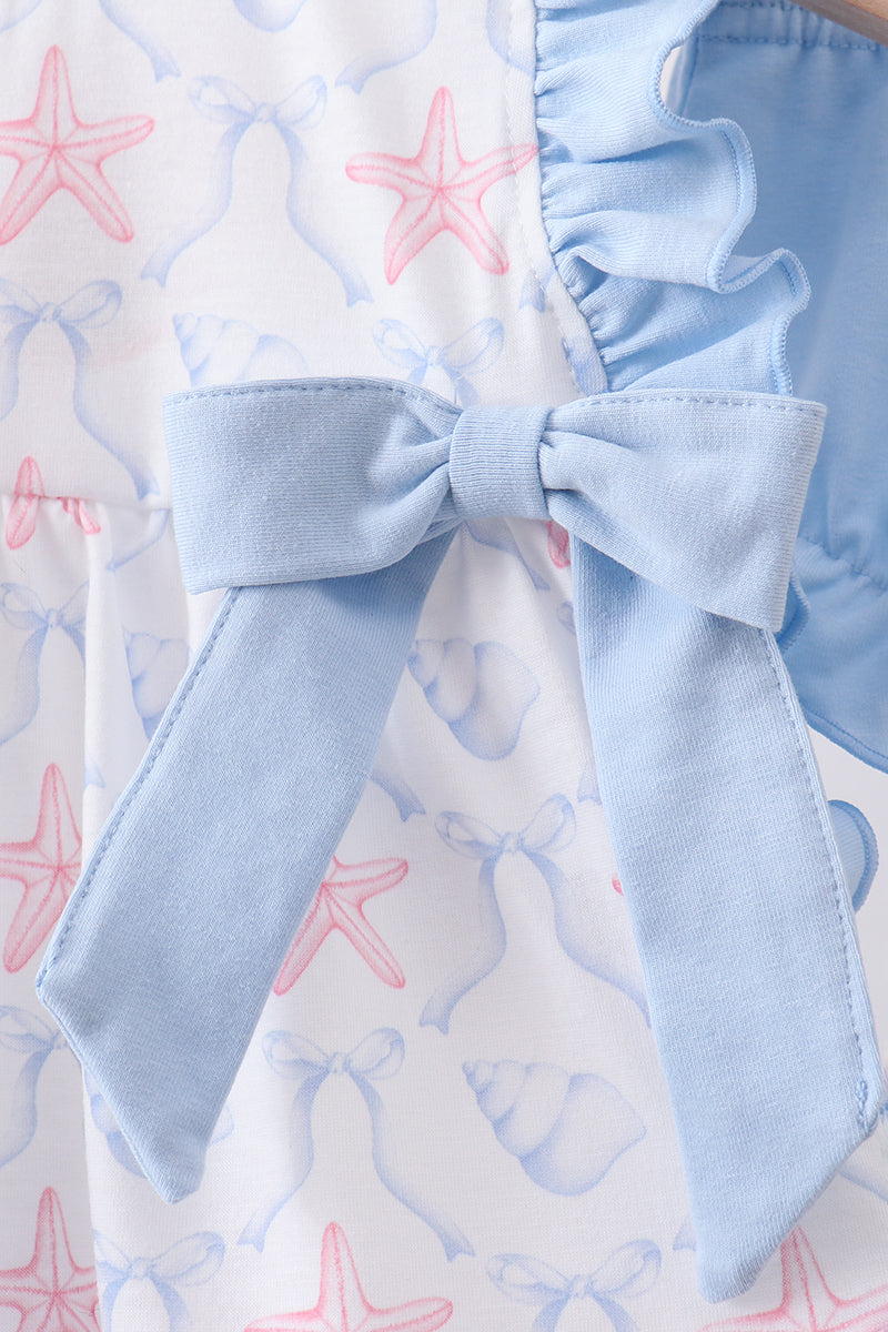 Blue starfish shell ruffle bloomer set