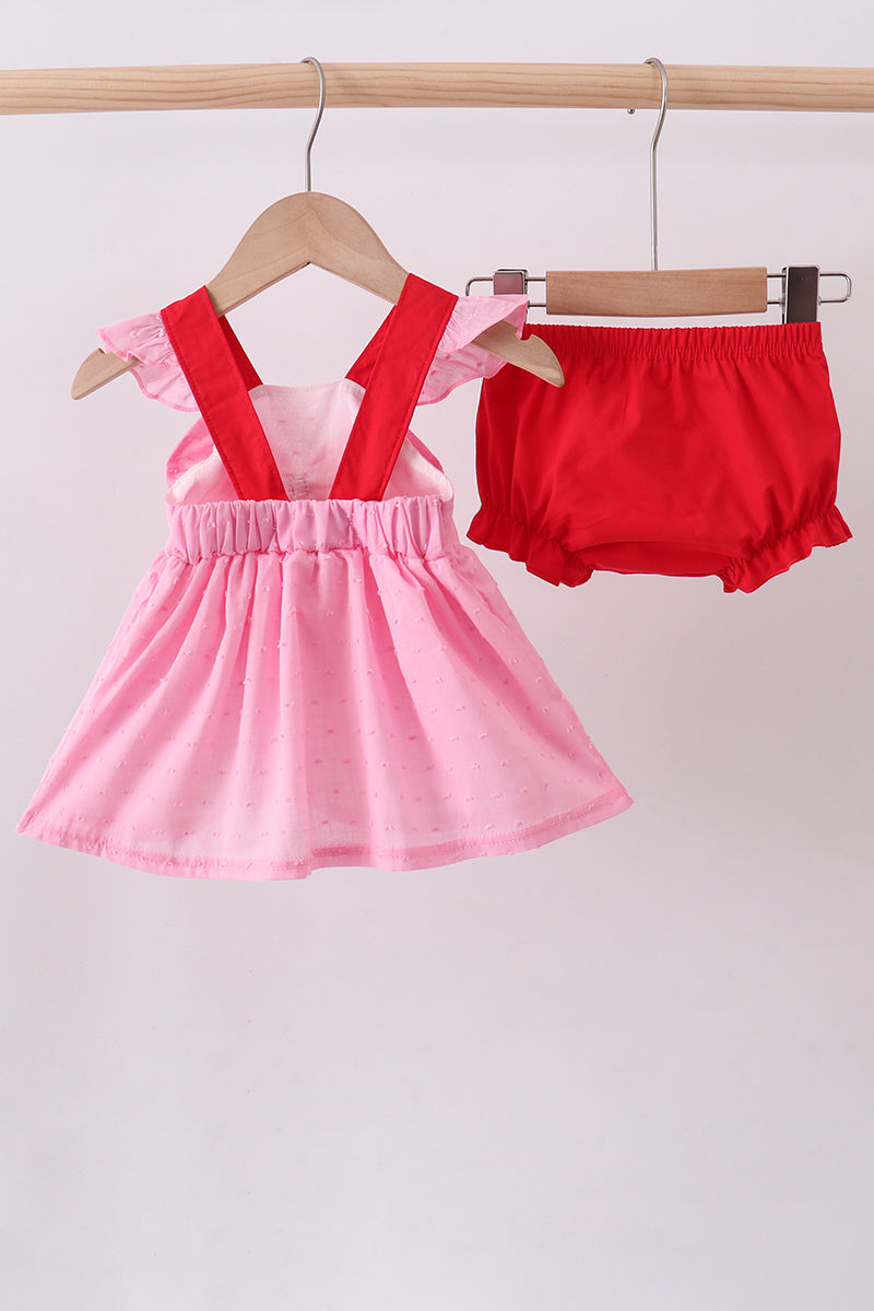 Pink strawberry swiss dot bloomer set