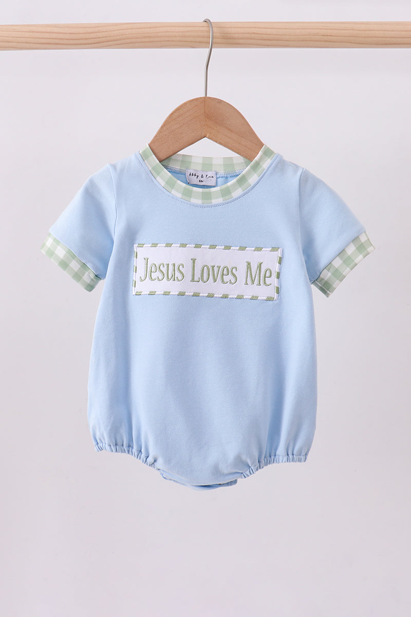 Blue Jesus loves me embroidery bubble