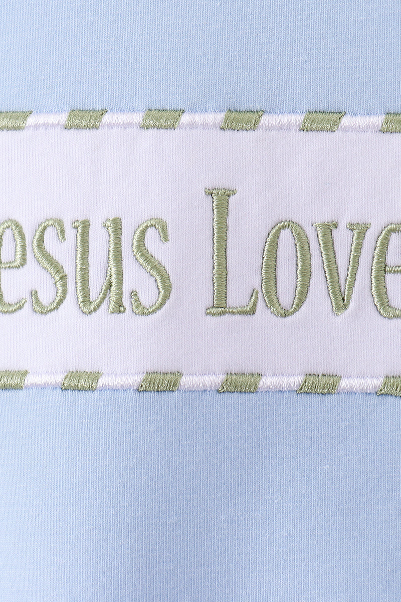 Blue Jesus loves me embroidery bubble