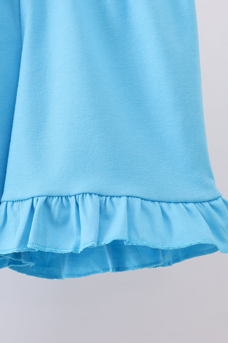 Blue character smocked ruffle shorts set