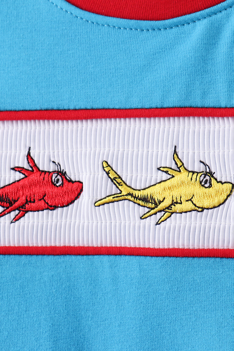 Blue Dr. Seuss smocked romper