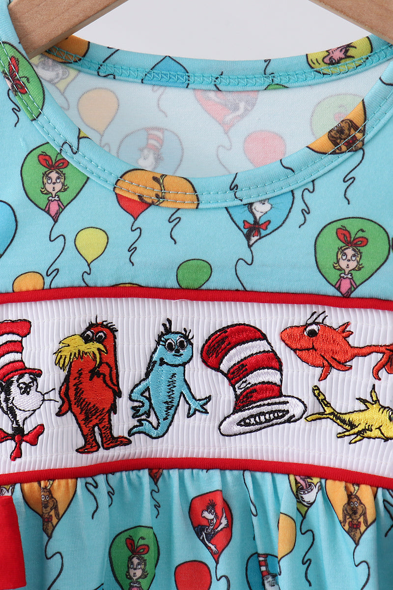 Mint Dr. Seuss smocked bow bubble