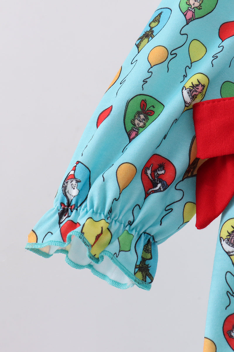 Mint Dr. Seuss smocked bow bubble