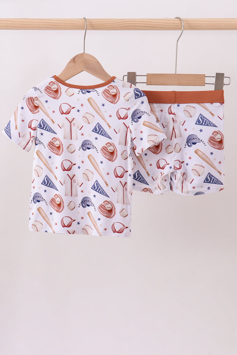 Brown baseball bamboo pajama set