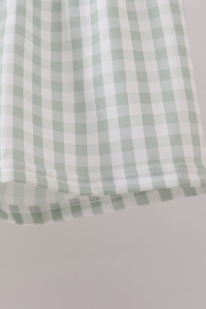 Green cross embroidery gingham shorts set