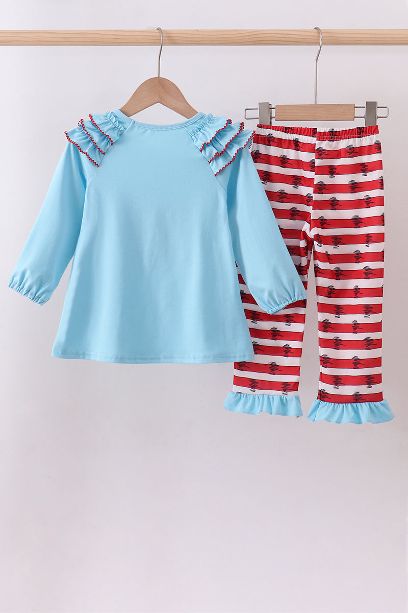 Red stripe Dr. Seuss bow ruffle pants set