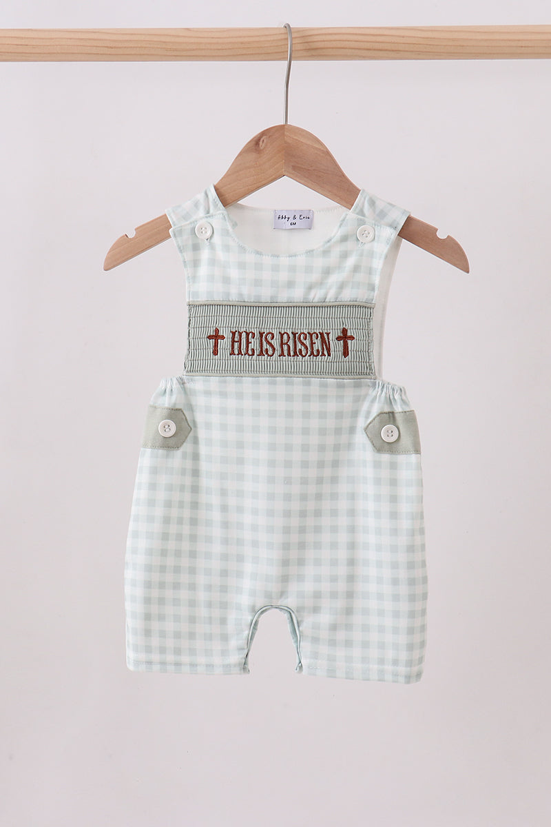 Sage he is risen smocked gingham jonjon