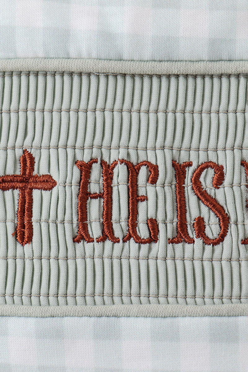 Sage he is risen smocked gingham jonjon