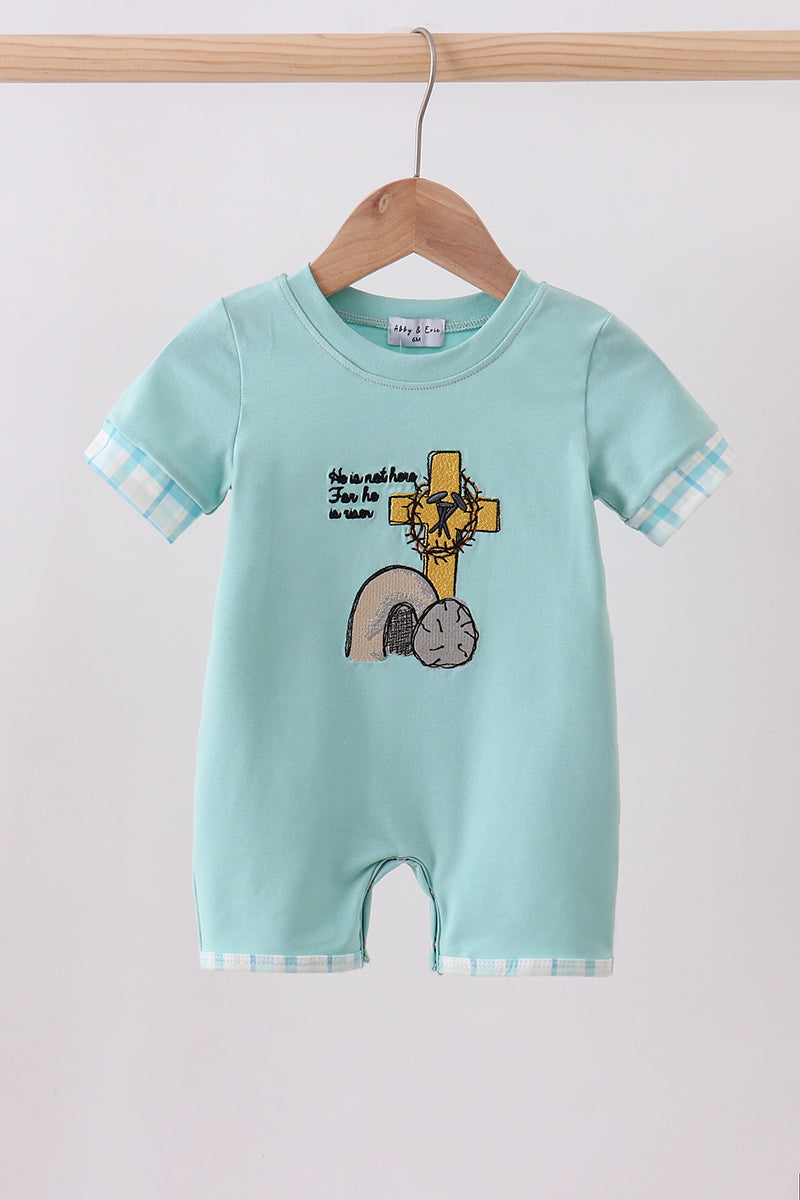 Blue he is risen embroidery romper