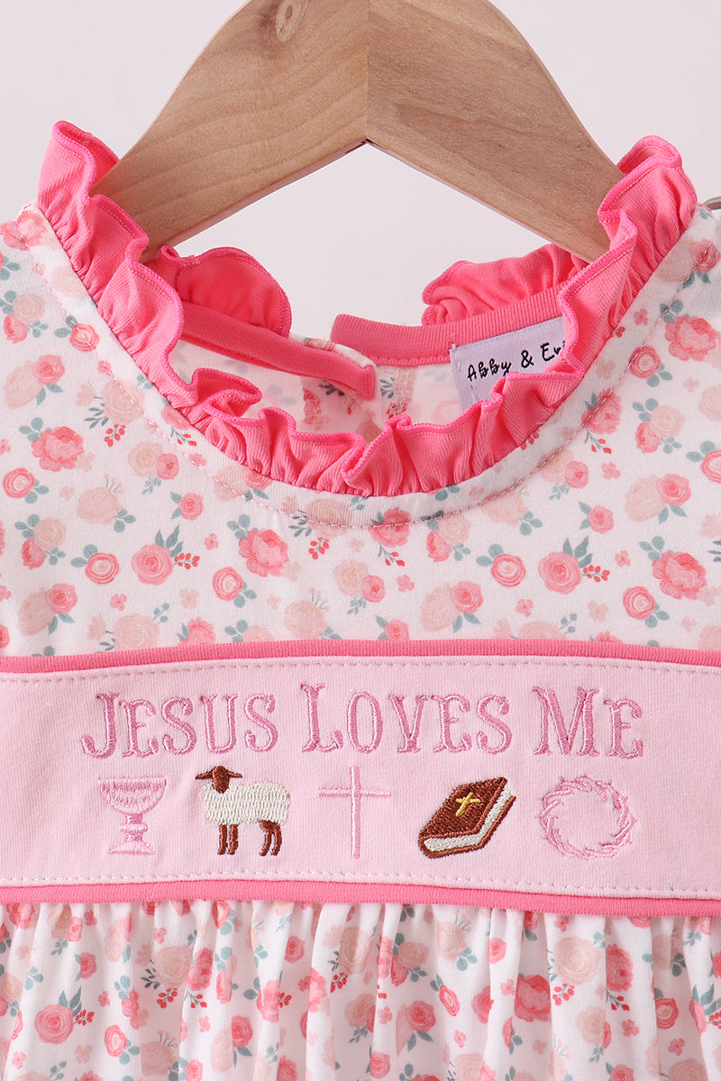 Pink jesus loves me embroidery bloomer set