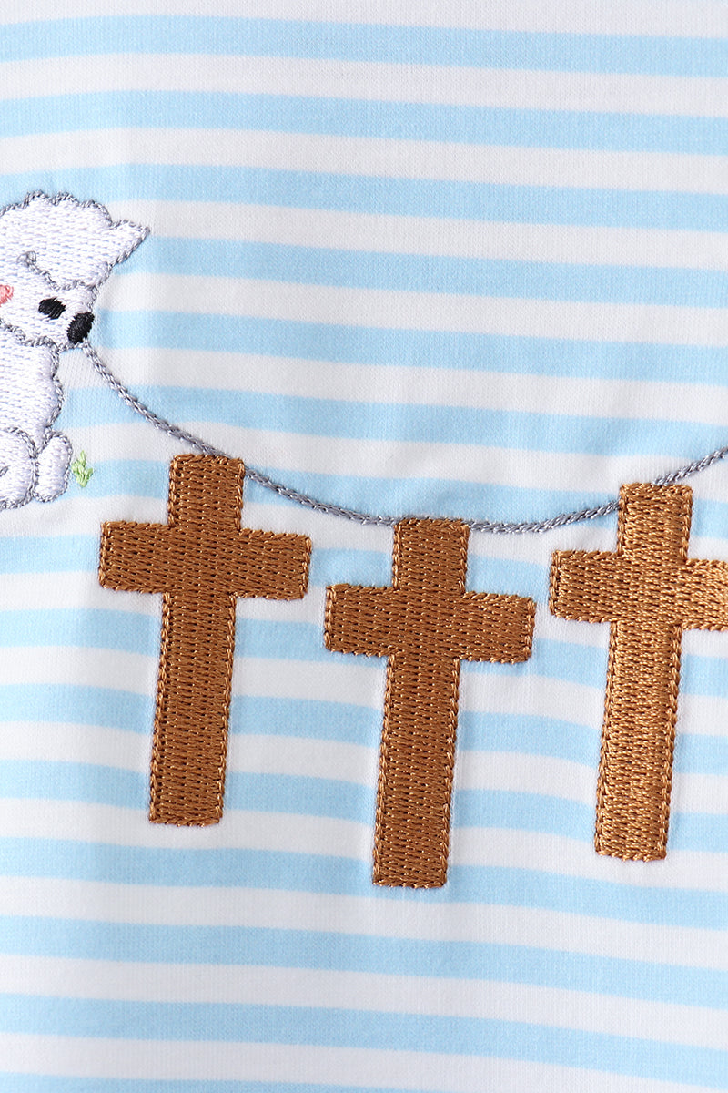 Blue cross embroidery shorts set