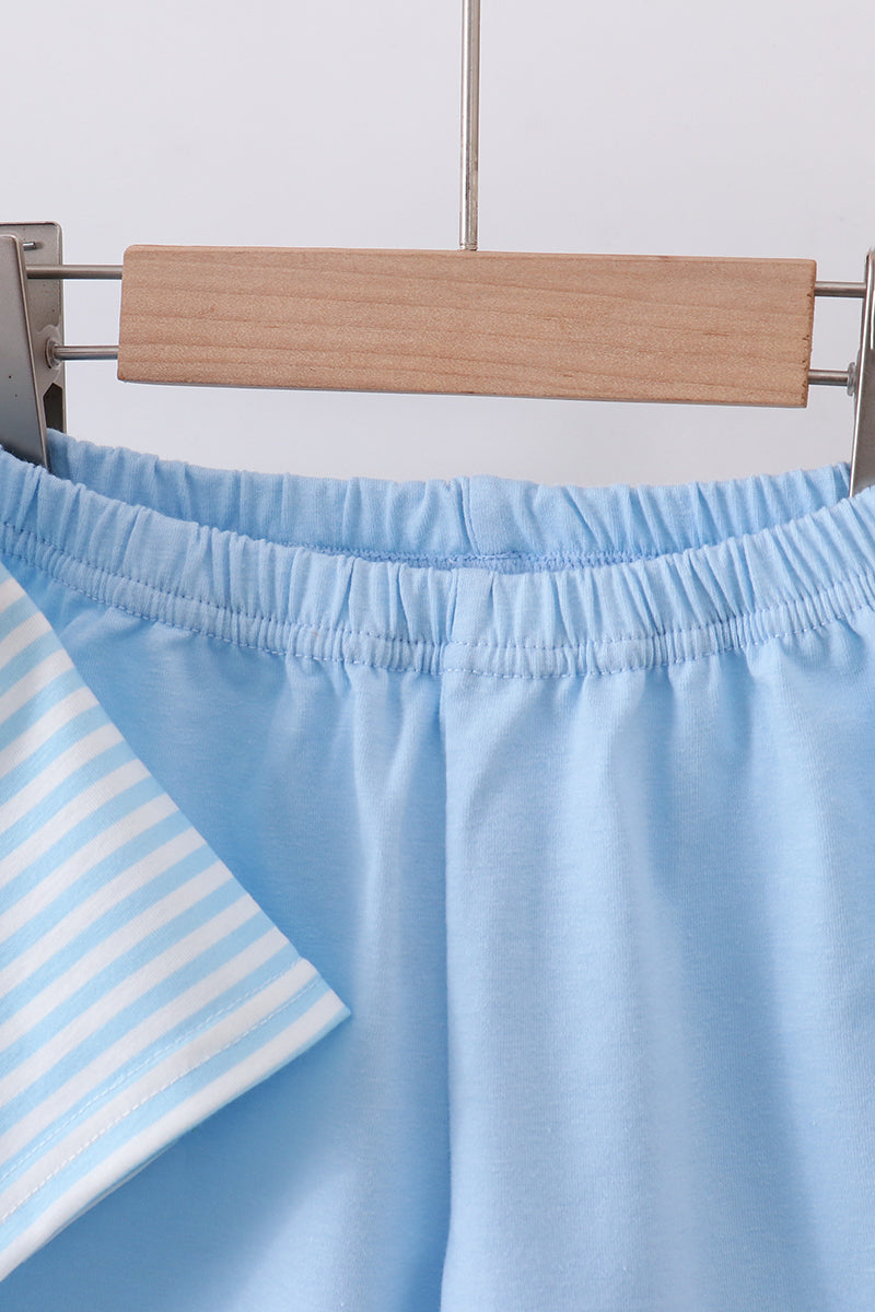Blue cross embroidery shorts set