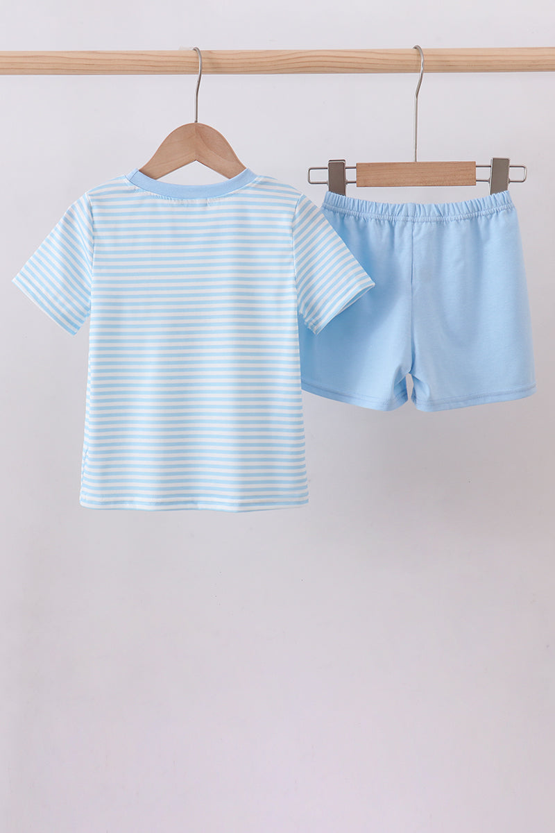 Blue cross embroidery shorts set