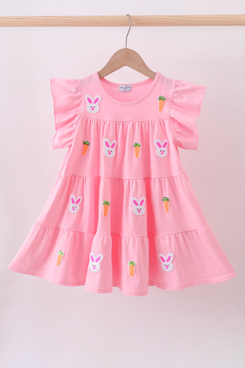 Pink bunny carrot sequin tiered ruffle dress