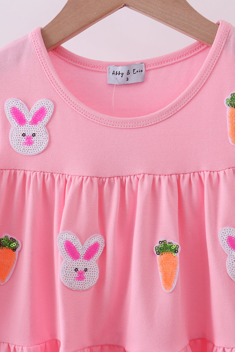 Pink bunny carrot sequin tiered ruffle dress