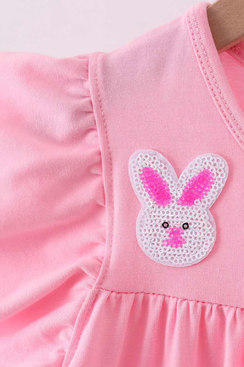 Pink bunny carrot sequin tiered ruffle dress