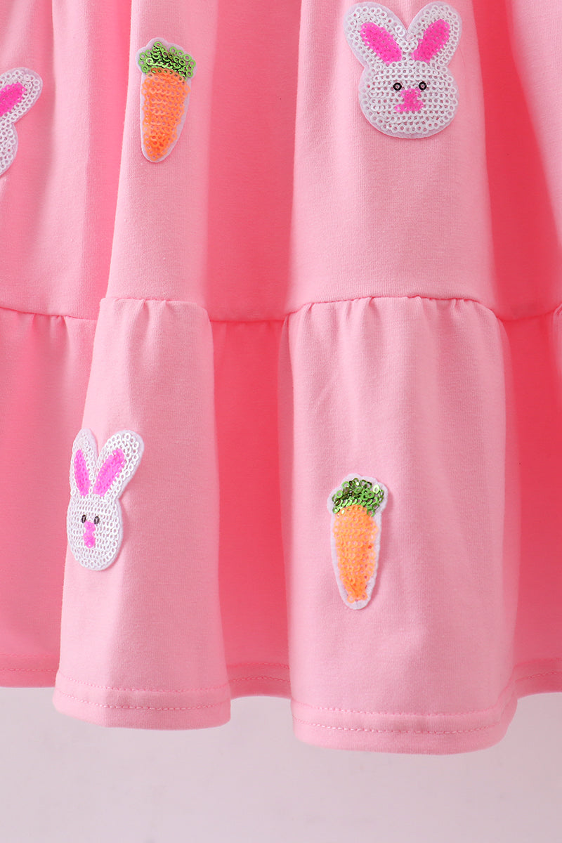 Pink bunny carrot sequin tiered ruffle dress