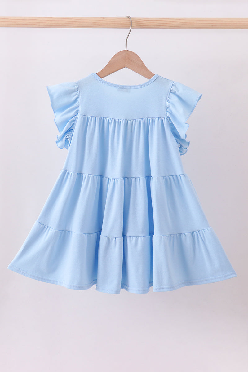 Blue bunny carrot sequin tiered ruffle dress