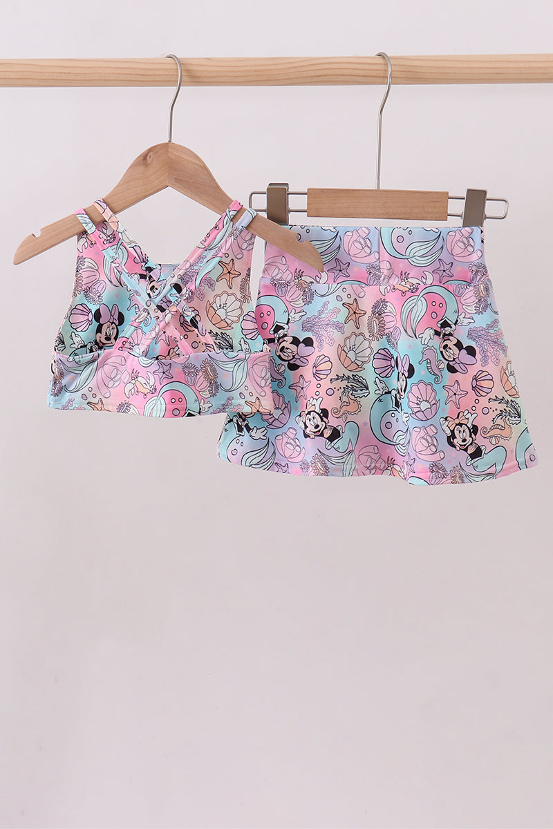 Character print girl skort set