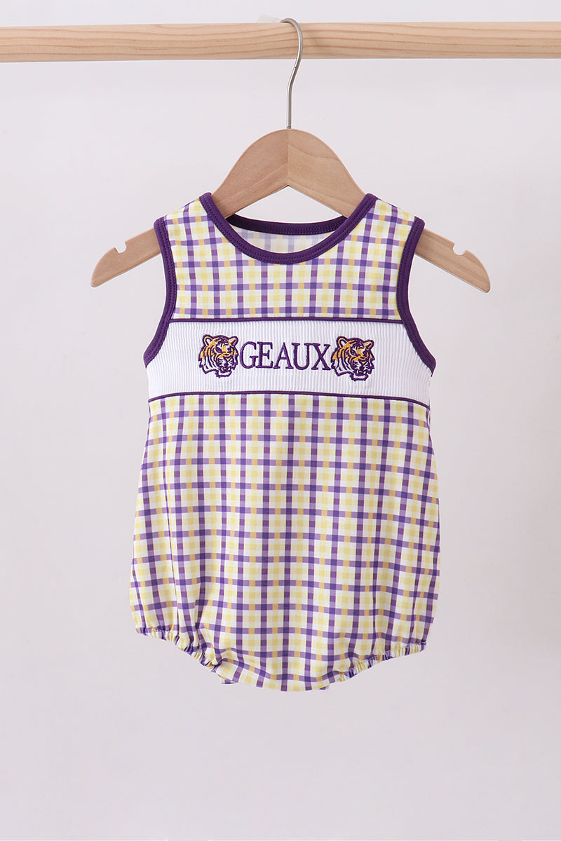 Purple LSU GEAUX smocked bubble