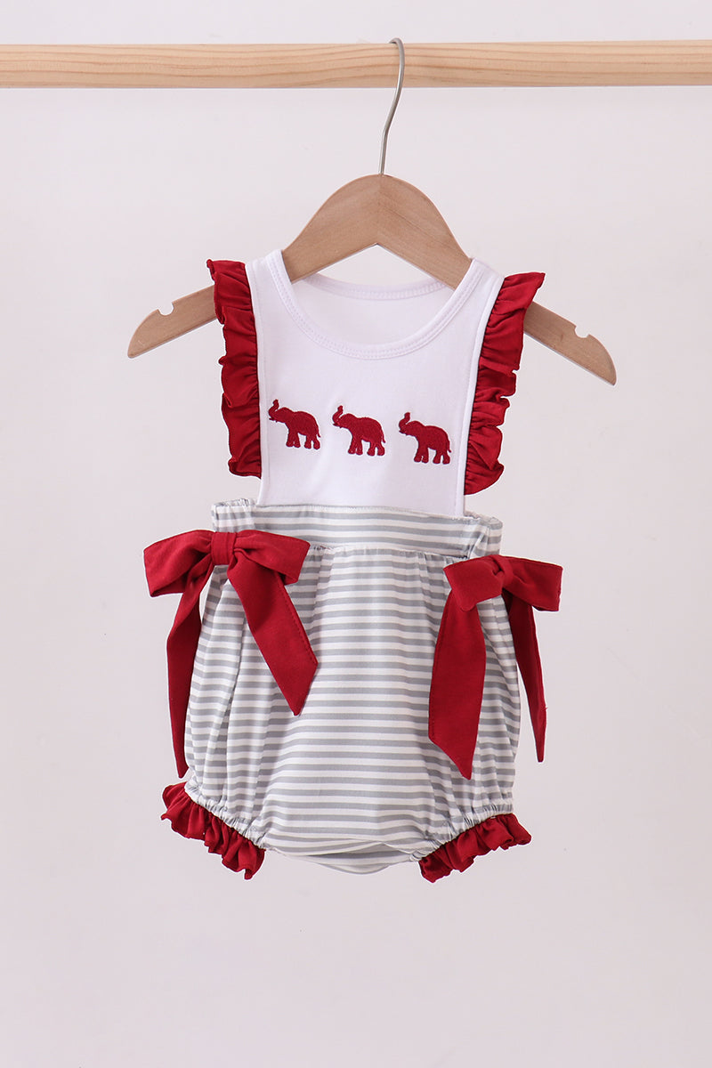 Maroon Alabama embroidery ruffle stripe bubble