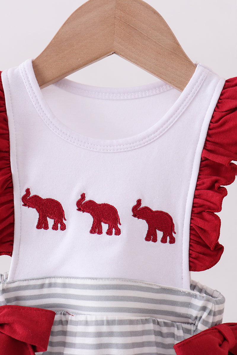 Maroon Alabama embroidery ruffle stripe bubble