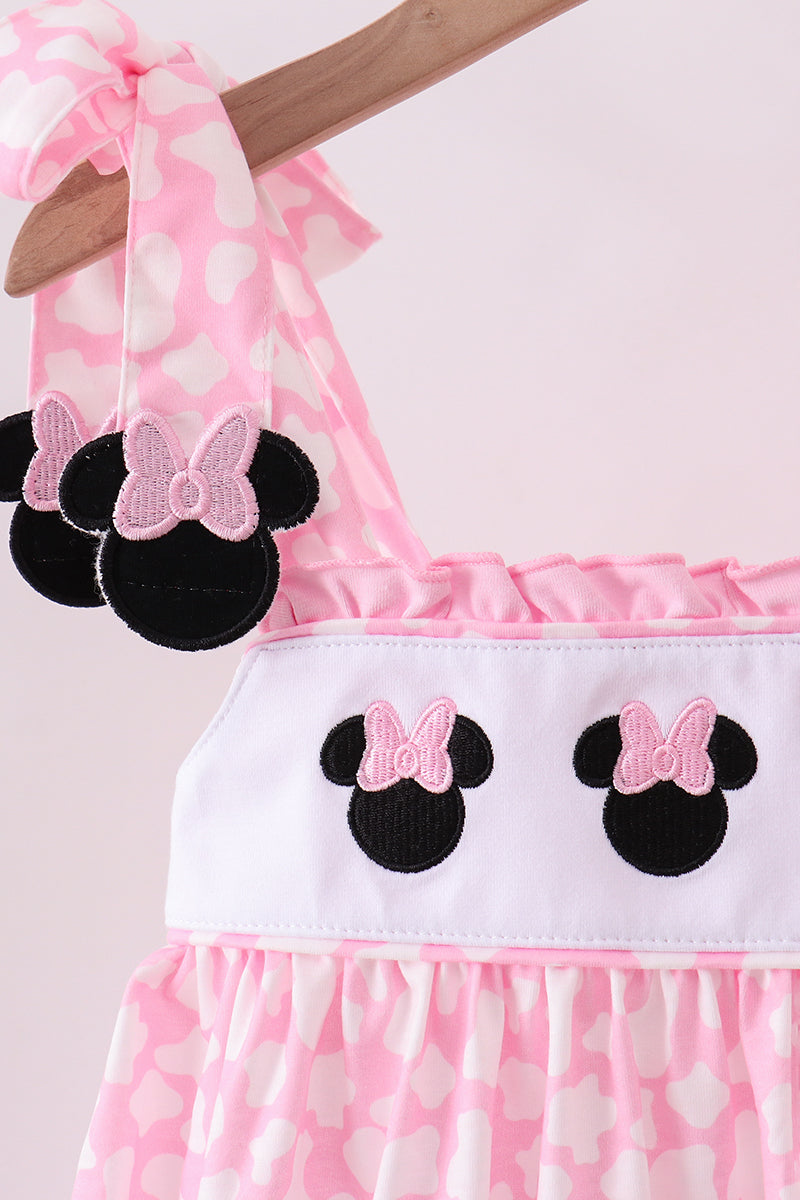 Pink character embroidery ruffle shorts set