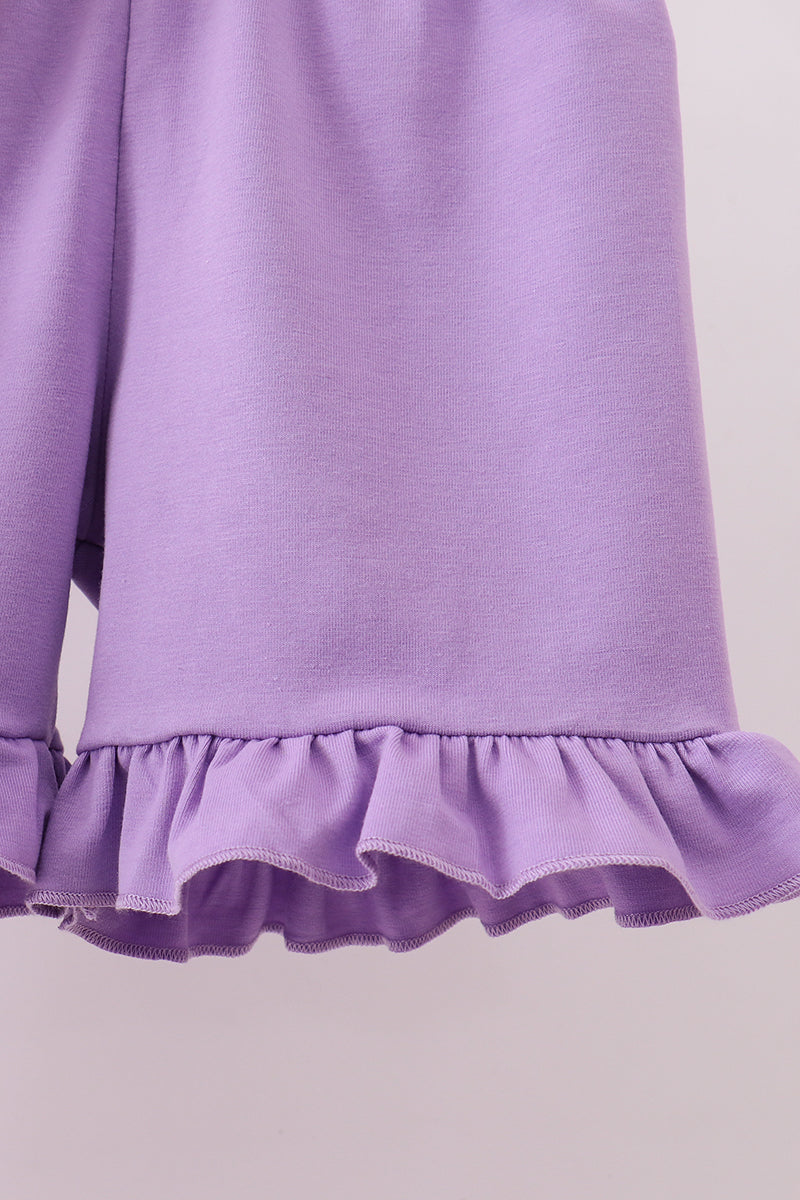 Purple floral daddy's girl smocked ruffle shorts set