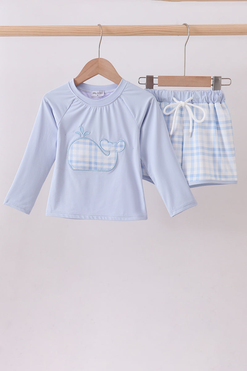 Blue whale applique 2pc swimsuit