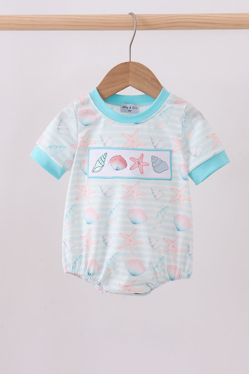 Blue shell starfish embroidery bubble