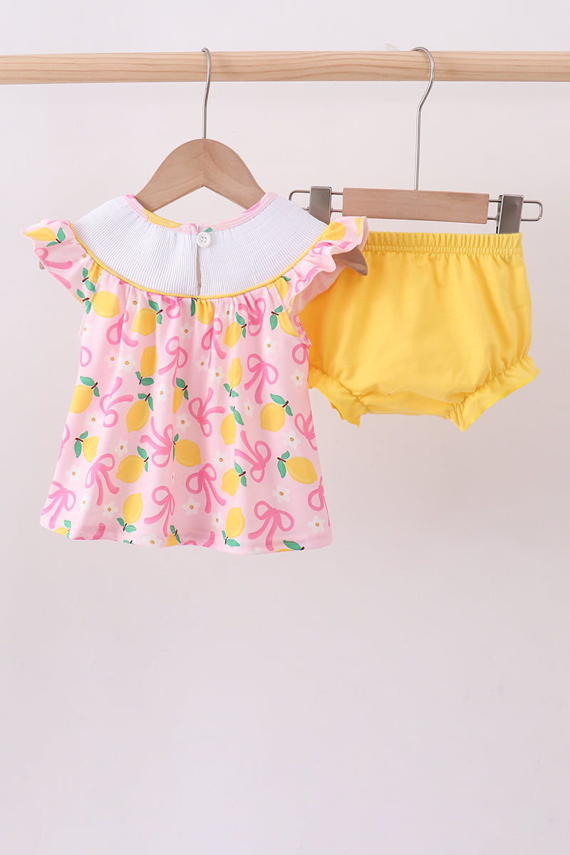 Pink lemon smocked bloomer set