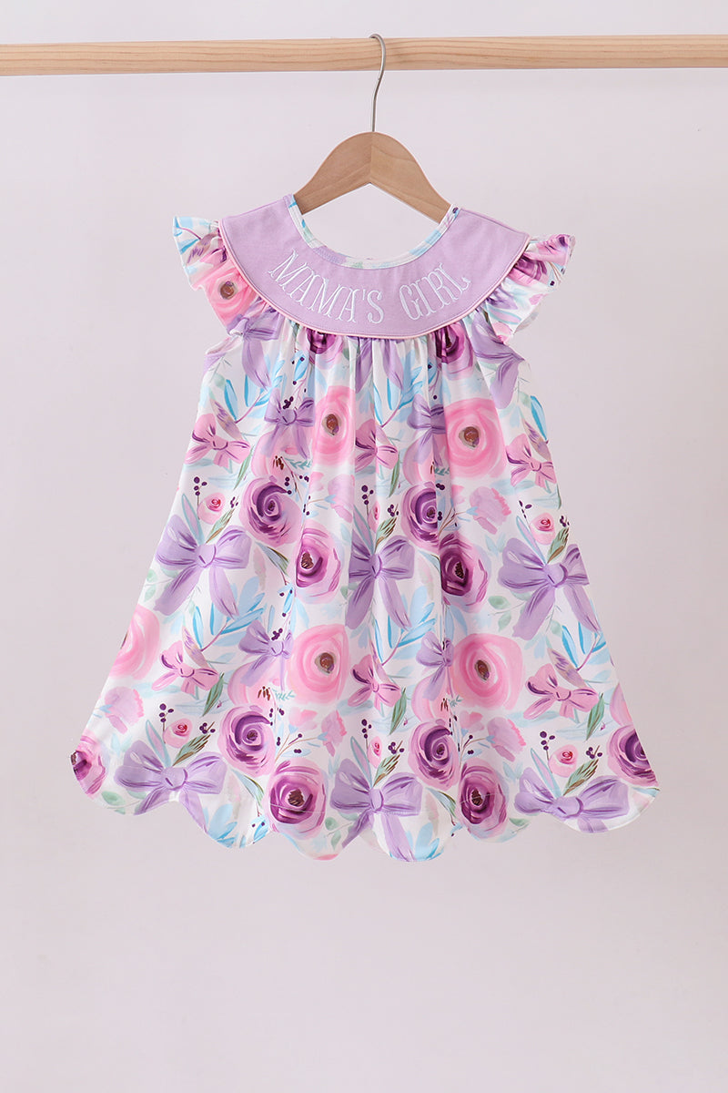 Purple MAMA'S GIRL embroidery floral ruffle dress