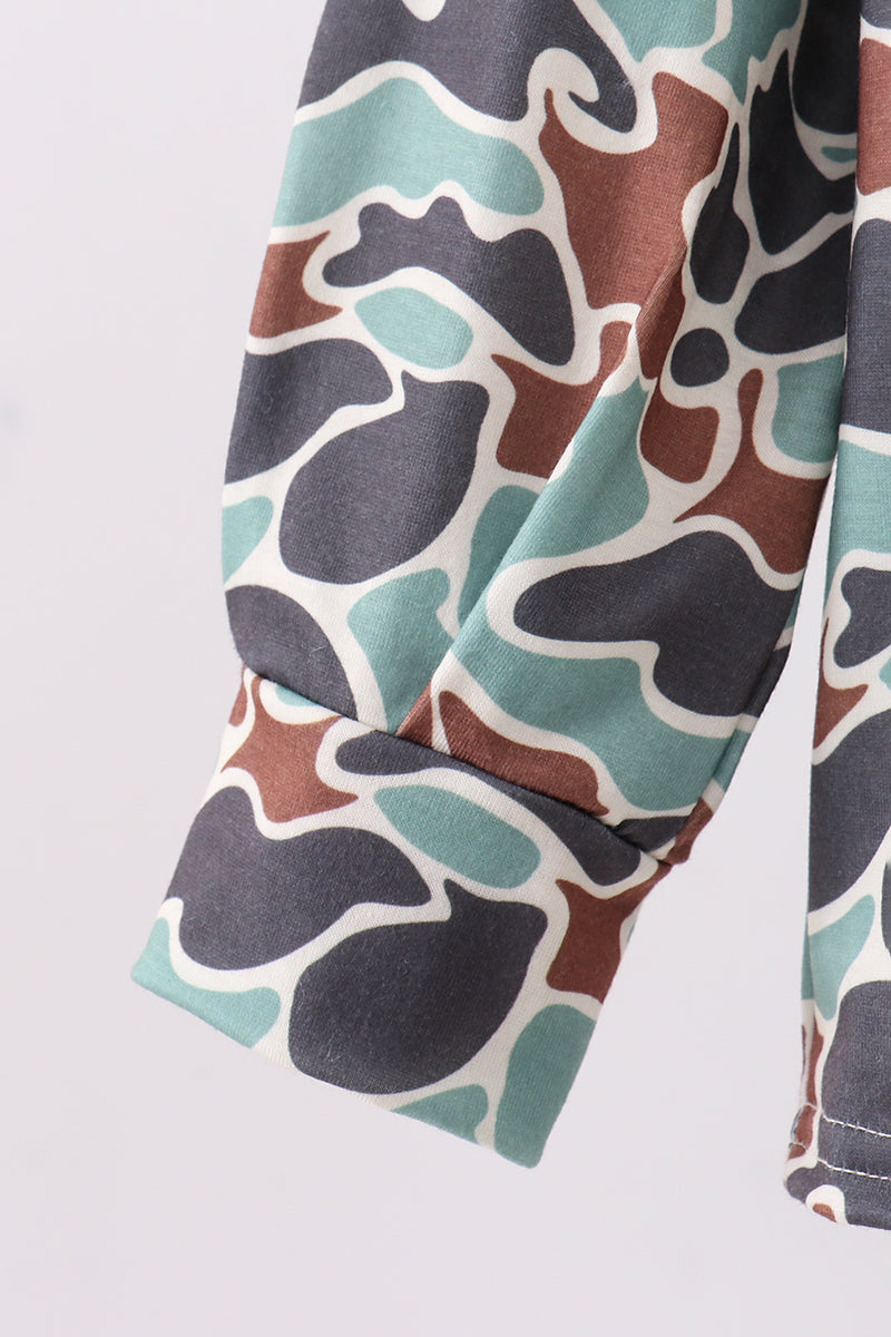 Camouflage puppy hunting embroidery button shirt