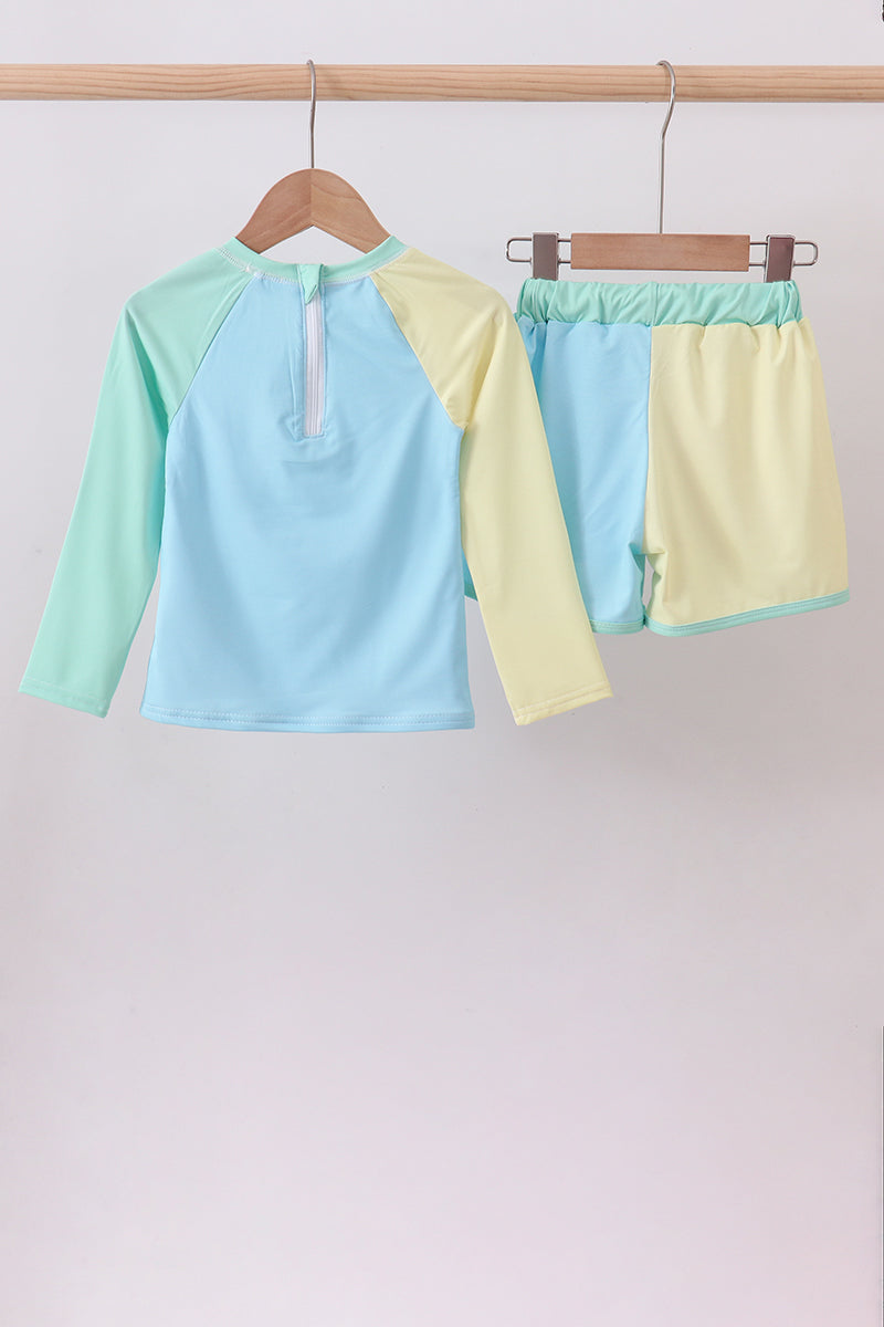 Colorblock long sleeve 2pc swimsuit