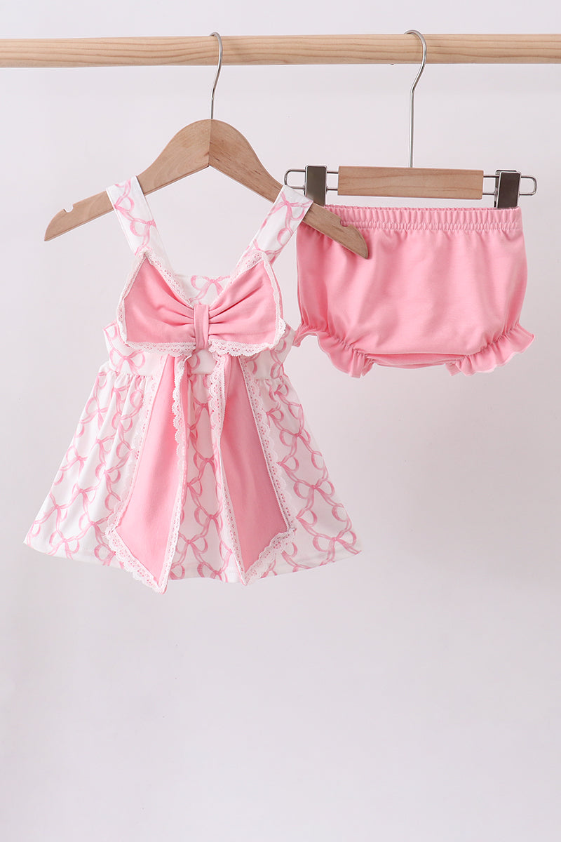 Pink bow ruffle bloomer set