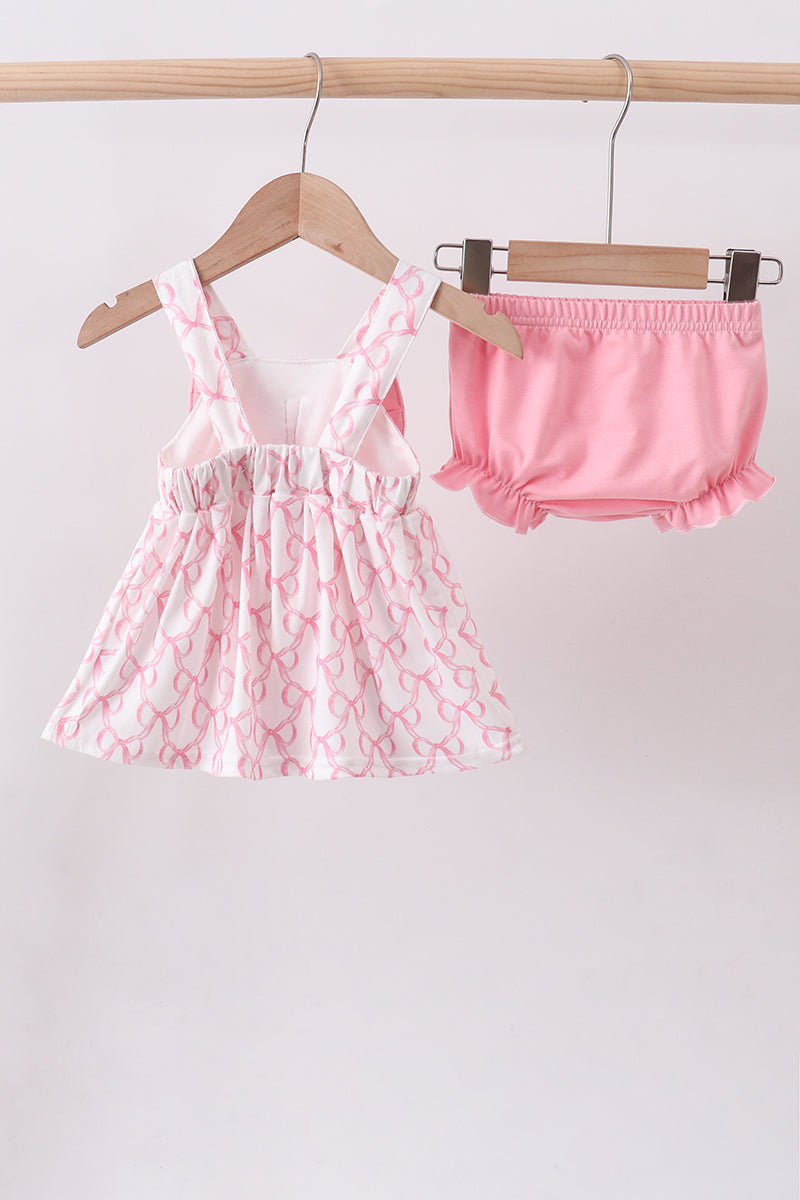 Pink bow ruffle bloomer set