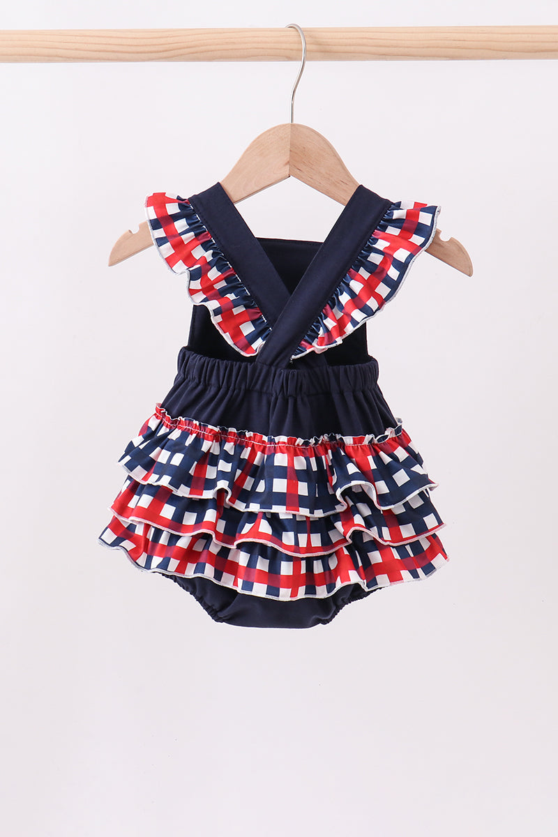 Navy flag applique gingham ruffle bubble