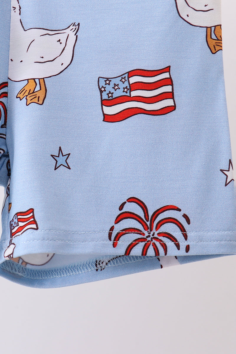 Blue goose flag print bamboo pajama set